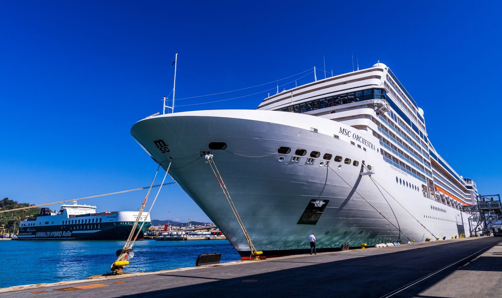 MSC cruise ship moored at the Port of Barcelona, a home port for the biggest MSC ship